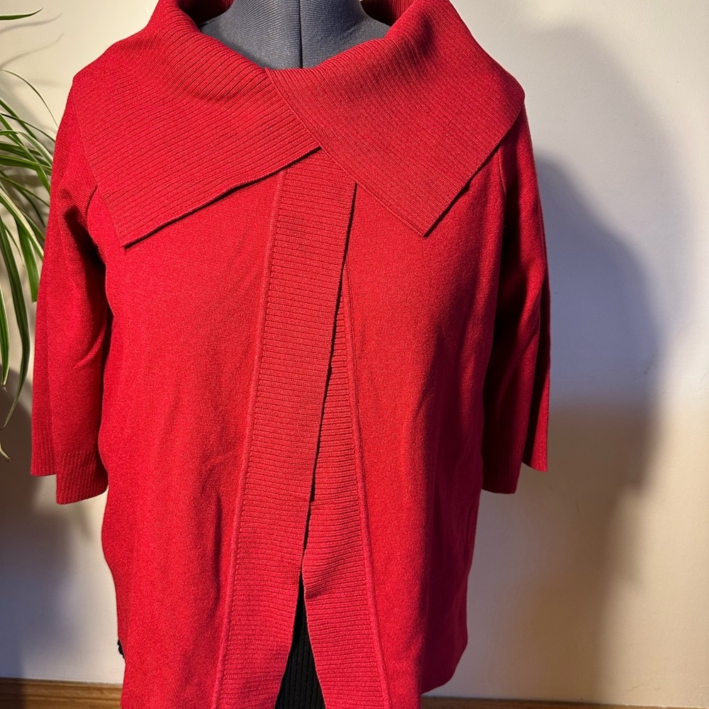 Adrienne Vittadini Red Sweater with Folded Collar